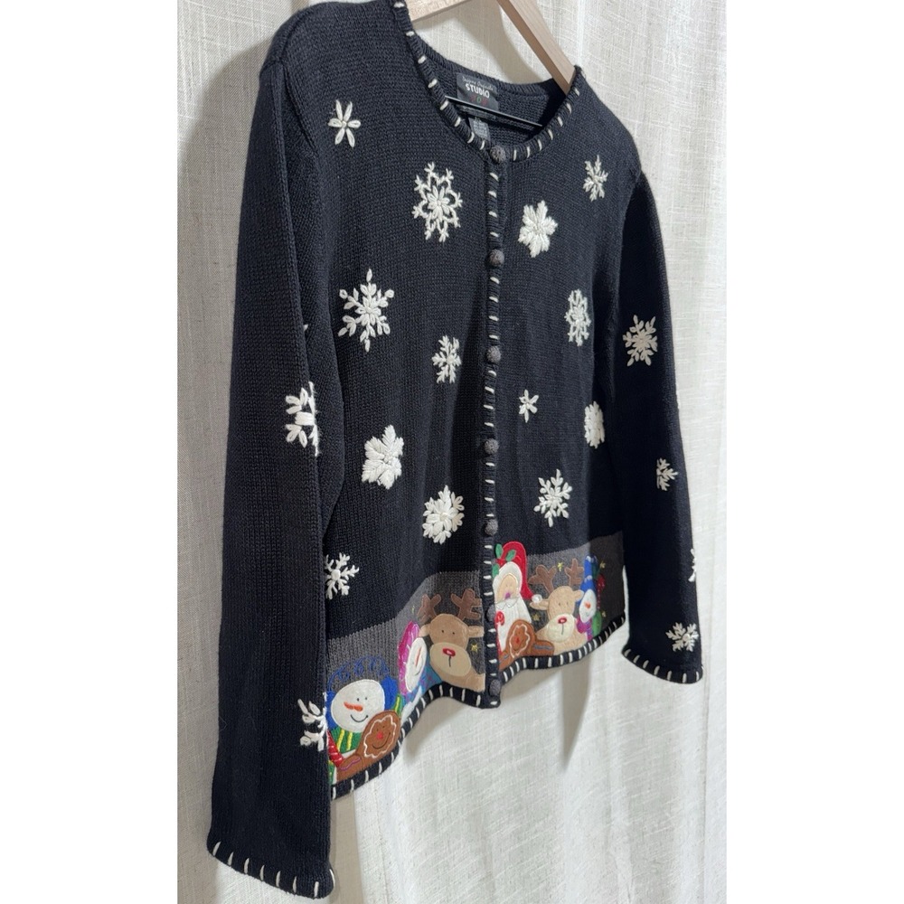 Vintage Designers Studio Christmas Women's L Sweater Cardigan Santa Snowman - Picture 7 of 10